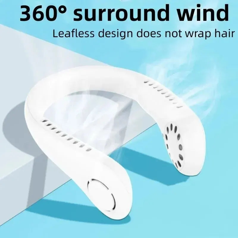 Portable Leafless Neck Fan with 12-Hour Battery Life, Mute Function, and Strong Wind Power for Personal Cooling and Comfort