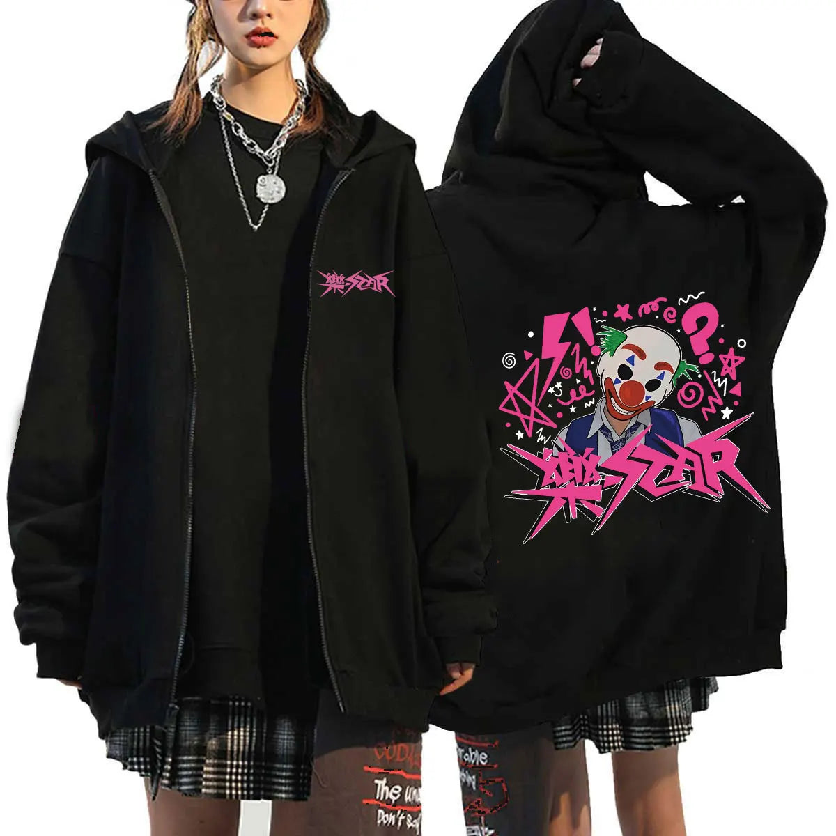 Unisex Streetwear Graphic Hoodie with Bold Arm and Back Designs, Full-Zip Closure, and Oversized Fit for a Trendy Look