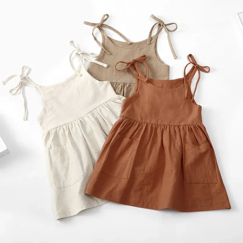 Adorable Sleeveless Toddler Dresses with Bow Straps – Lightweight and Breathable for Summer Outings