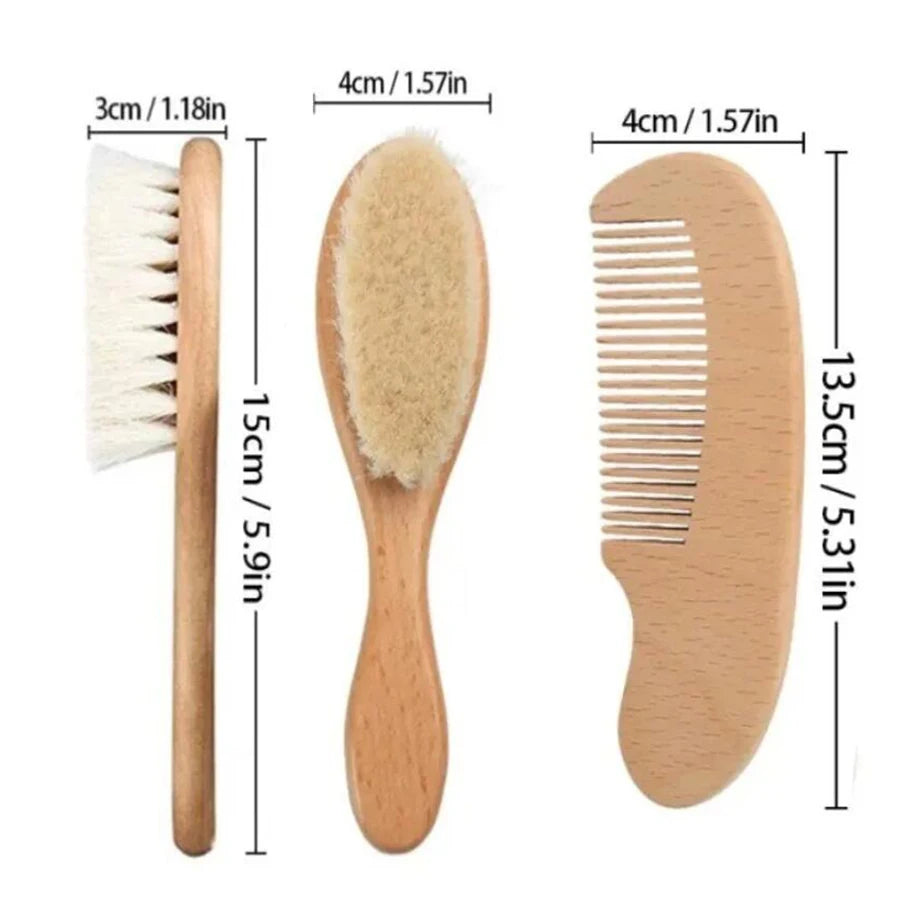 Gentle Baby Hair Care Set with Natural Wood Comb and Soft Bristle Brush - Perfect for Newborns and Toddlers