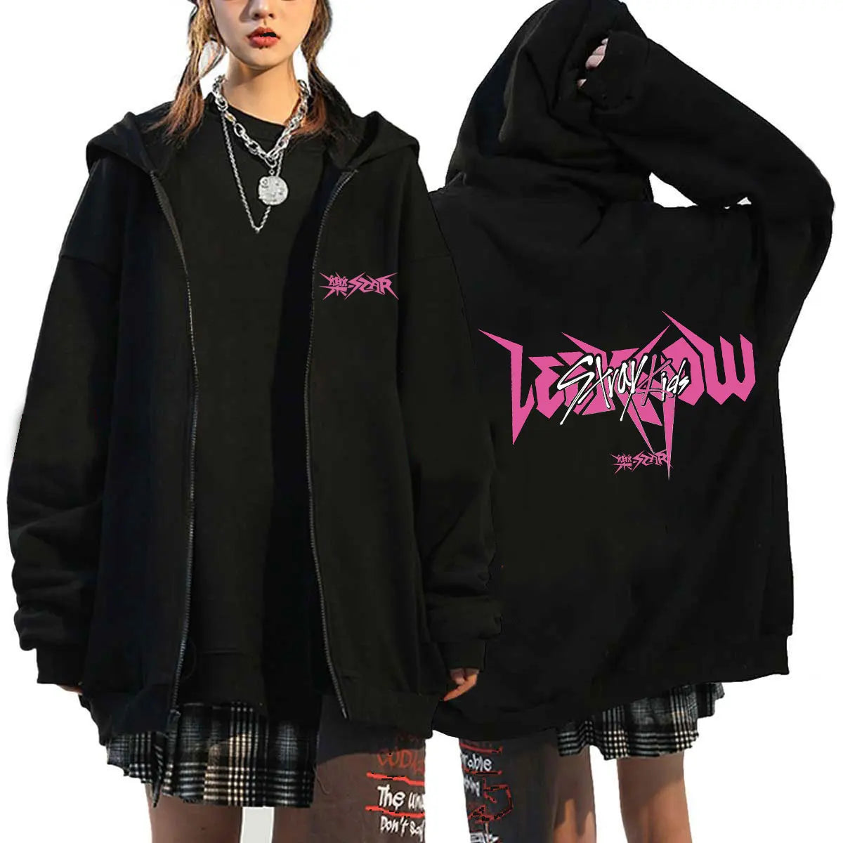 Unisex Streetwear Graphic Hoodie with Bold Arm and Back Designs, Full-Zip Closure, and Oversized Fit for a Trendy Look