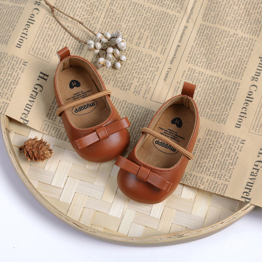 Adorable Baby Girl Mary Jane Shoes with Bow Accent and Elastic Strap for Secure Fit