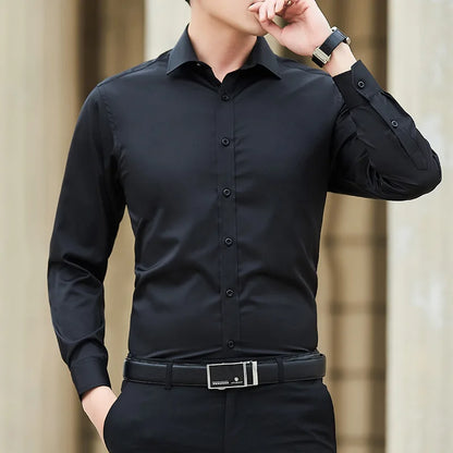 Men's Long Sleeve Dress Shirt with Button-Down Front and Classic Turn-Down Collar, Perfect for Formal and Business Attire