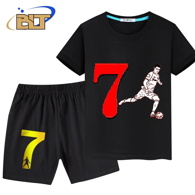 Stylish Soccer Star T-Shirt and Shorts Set for Kids – Perfect for Young Football Fans