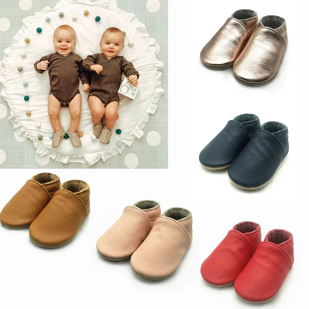 Soft Leather Baby Moccasins with Cozy Lining and Non-Slip Sole for First Walkers