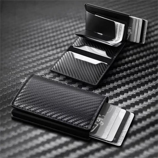 Slim Carbon Fiber Wallet with RFID Blocking, Multi-Card Slots, and Secure Money Clip for Stylish and Secure Carrying of Cards and Cash