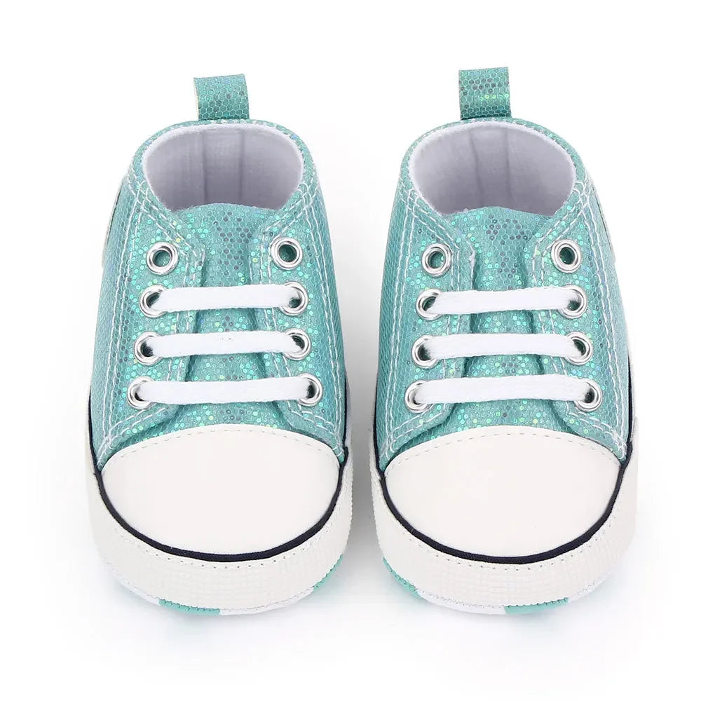 Sparkly Lace-Up Baby Sneakers with Soft Sole and Durable Upper for First Walkers