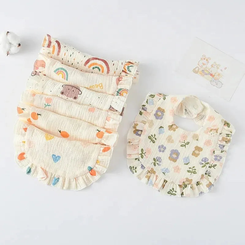 2pcs Baby Feeding Drool Bib Ruffle Floral Infants Saliva Towel Soft Cotton Burp Cloth For Newborn Toddler Kids Bibs