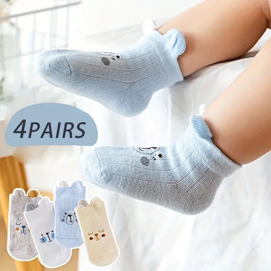 Cute Animal Face Baby Socks, Set of 4 Pairs, Soft and Comfortable for Newborns and Infants