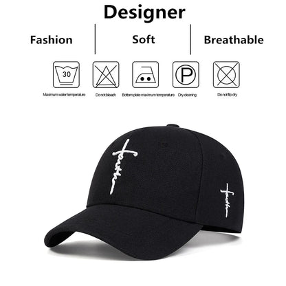 Embroidered Faith Baseball Cap with Adjustable Strap, Featuring a Stylish Cross Design for Casual and Inspirational Wear