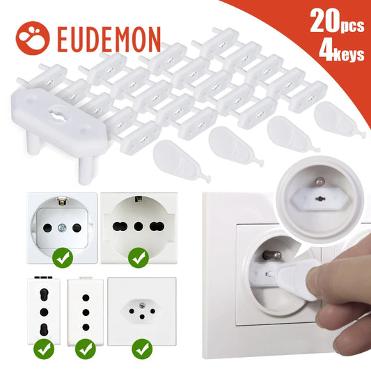 20-Pack Child Safety Outlet Covers with 4 Keys for Universal Socket Protection and Electrical Safety