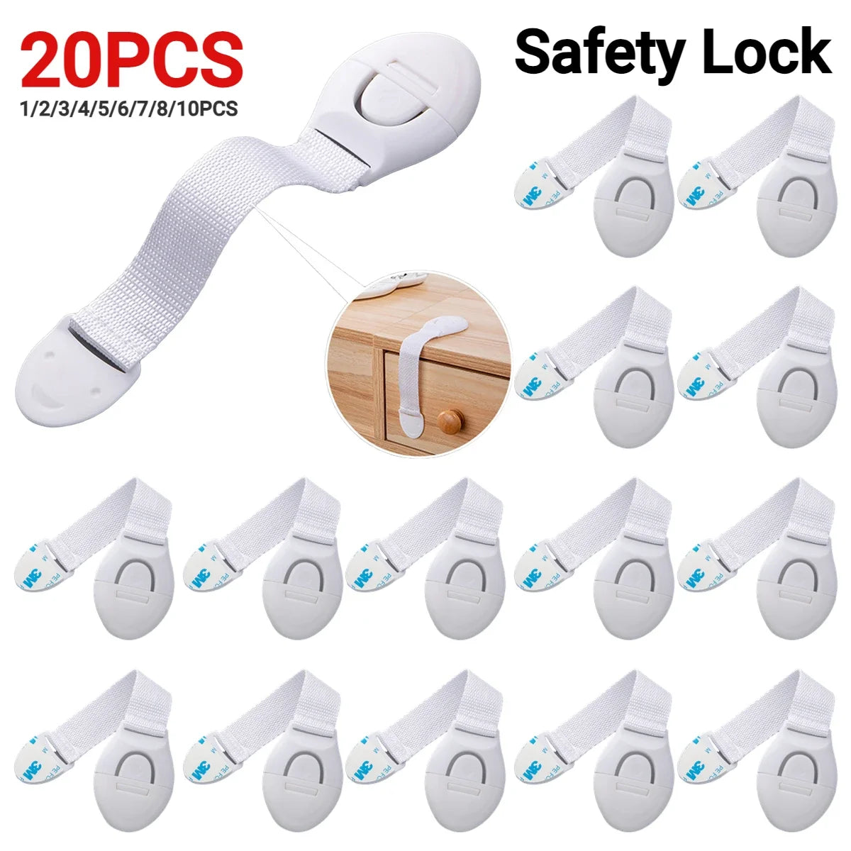 Child Safety Cabinet Locks - Set of 20 Adjustable Strap Locks for Baby Proofing Cabinets, Drawers, Appliances, and More