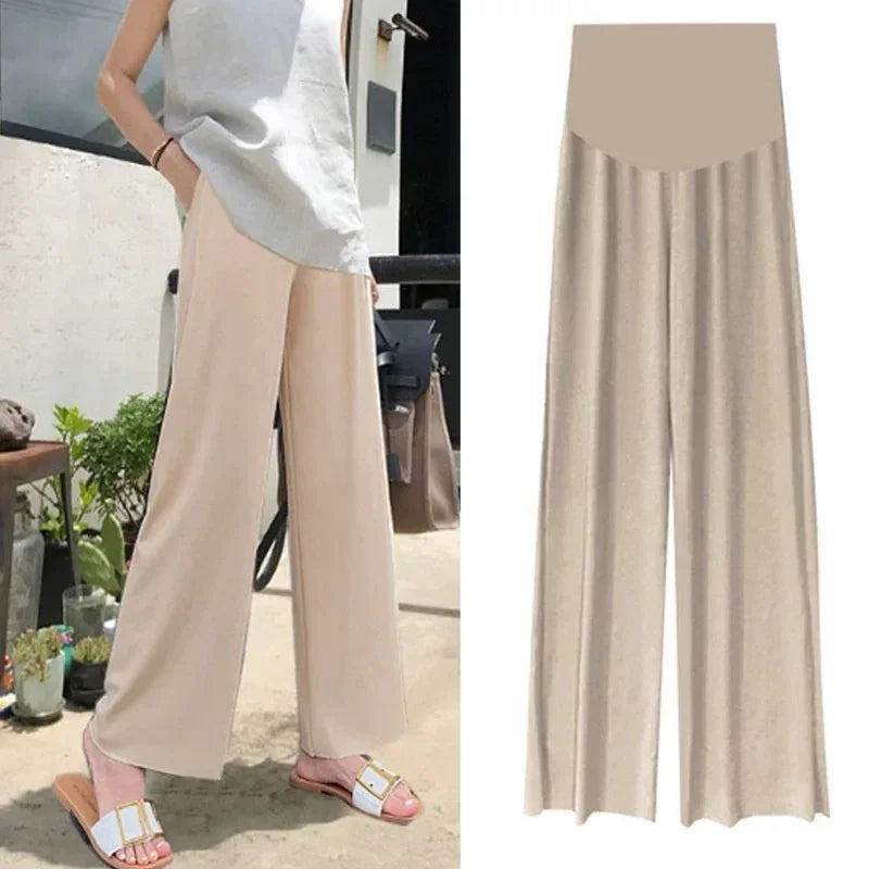 Wide-Leg Maternity Pants with Elastic High Waistband and Flowing Design for Comfortable Everyday Wear