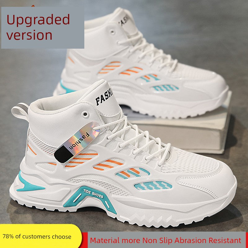 High-Top Athletic Sneakers with Breathable Mesh Upper and Thick Rubber Sole for Enhanced Comfort and Style