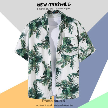 Men's Short-Sleeve Hawaiian Shirt Collection with Vibrant Floral and Tropical Prints, Ideal for Summer Casual Wear