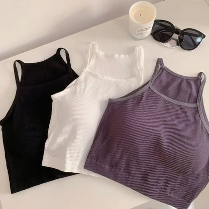 Women's Ribbed Tank Tops with Strappy Back Design and Mixed Solid and Striped Patterns, Perfect for Layering or Casual Wear