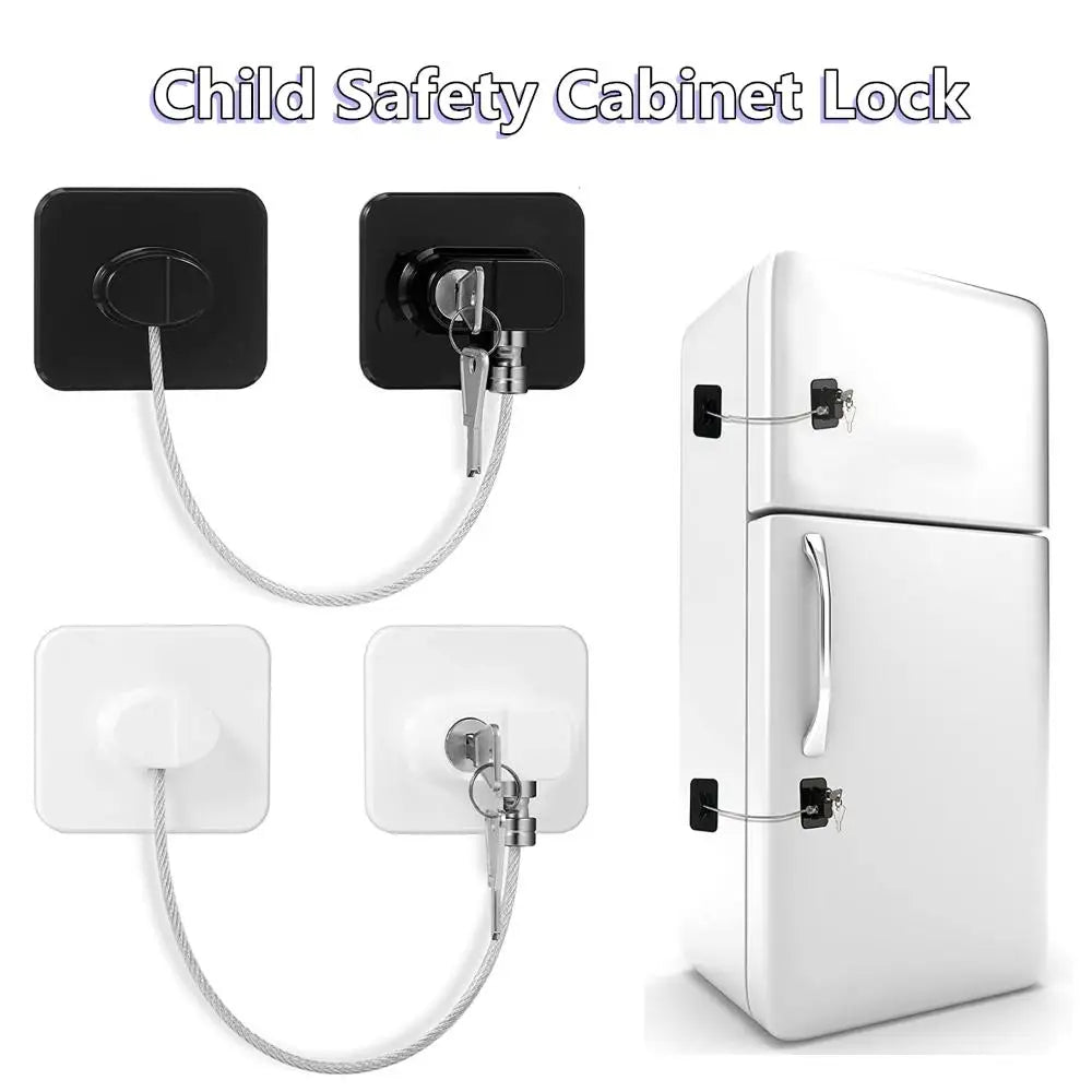 Versatile Child Safety Cabinet Lock with Steel Cable and Adhesive Anchors for Securing Appliances and Cabinets