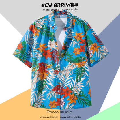 Men's Short-Sleeve Hawaiian Shirt Collection with Vibrant Floral and Tropical Prints, Ideal for Summer Casual Wear