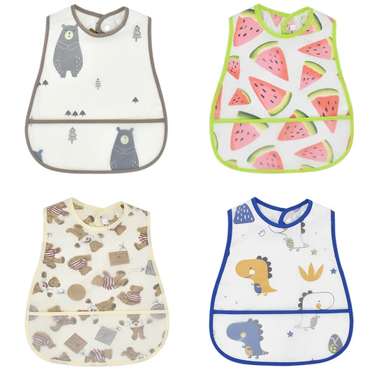 Adorable Waterproof Baby Bibs with Catch-All Pocket and Fun Cartoon Designs for Easy Clean-Up