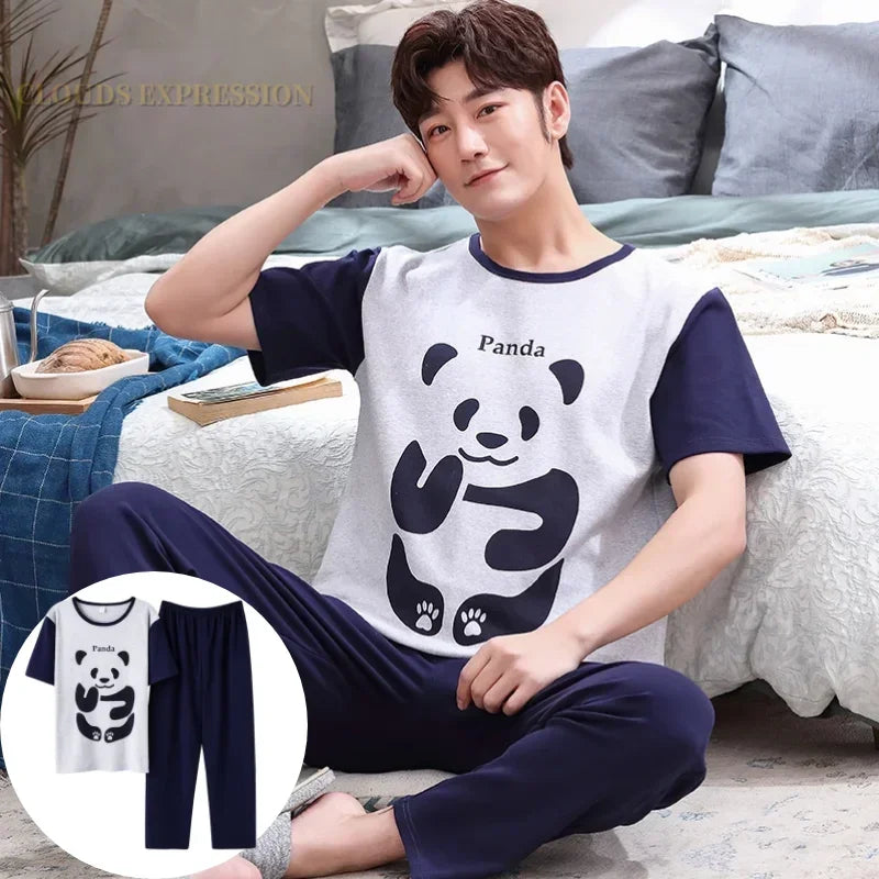 Men's Casual Short Sleeve T-Shirt with Chest Pocket Detail and Matching Plaid Lounge Pants Set for Relaxed Home Wear