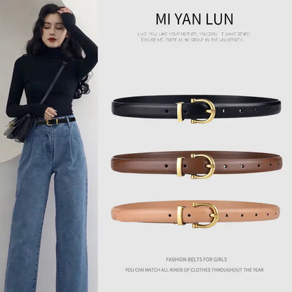 Slim Fashion Belt for Women with Elegant Gold Buckle, Perfect for Pairing with Jeans, Dresses, and Skirts