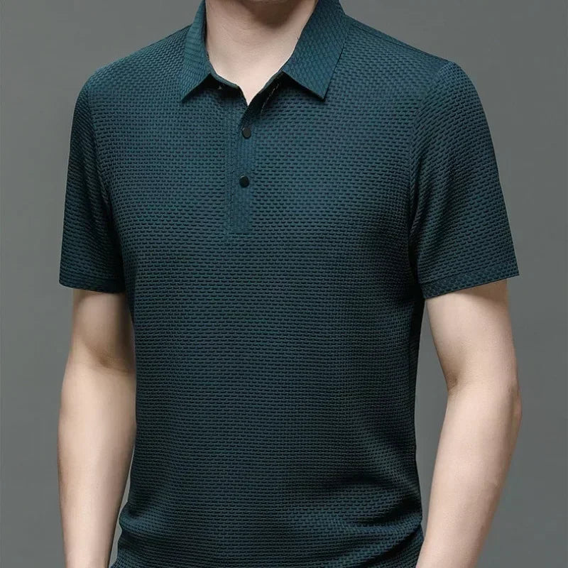 Men's Textured Polo Shirt with Button Placket and Soft Knit Fabric for a Comfortable and Elegant Casual Style