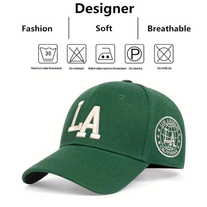 Embroidered LA Baseball Cap with Adjustable Strap and Side Patch Detailing for Casual Wear