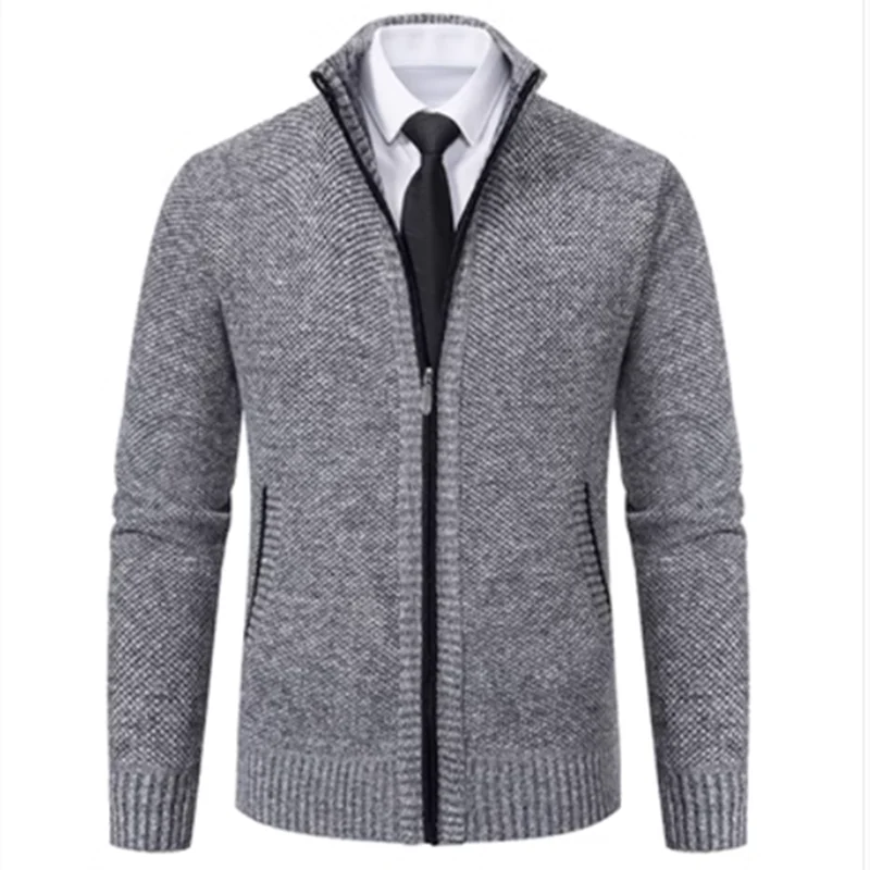 Men's Full-Zip Cardigan with Textured Knit Design, Stand Collar, and Ribbed Cuffs and Hem for a Stylish and Comfortable Fit, Perfect for Business Casual and Formal Wear