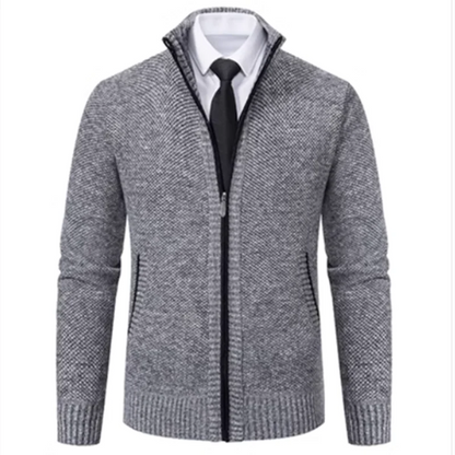 Men's Full-Zip Cardigan with Textured Knit Design, Stand Collar, and Ribbed Cuffs and Hem for a Stylish and Comfortable Fit, Perfect for Business Casual and Formal Wear