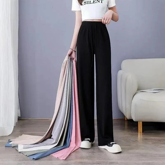 High-Waisted Wide-Leg Lounge Pants for Women, Featuring a Comfortable Elastic Waistband and Soft, Breathable Fabric, Perfect for Casual Wear or Relaxation