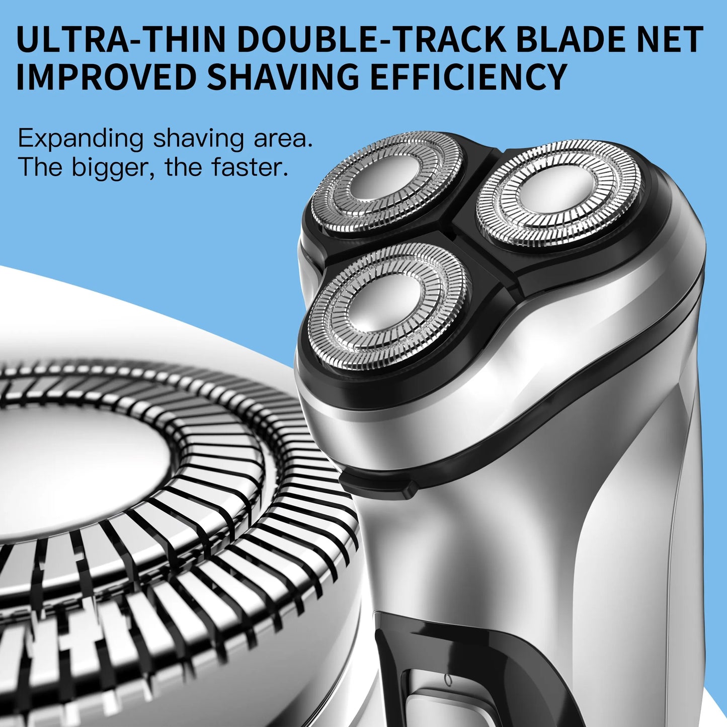 Electric Shaver with 3D Cutter Heads, Double Ring Blade Net, and Independent Floating Technology for Precision and Comfort in Shaving