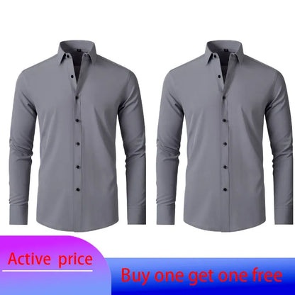 Men's Long Sleeve Stretchable Dress Shirt with Button-Down Front and Slim Fit Design for Formal and Casual Occasions