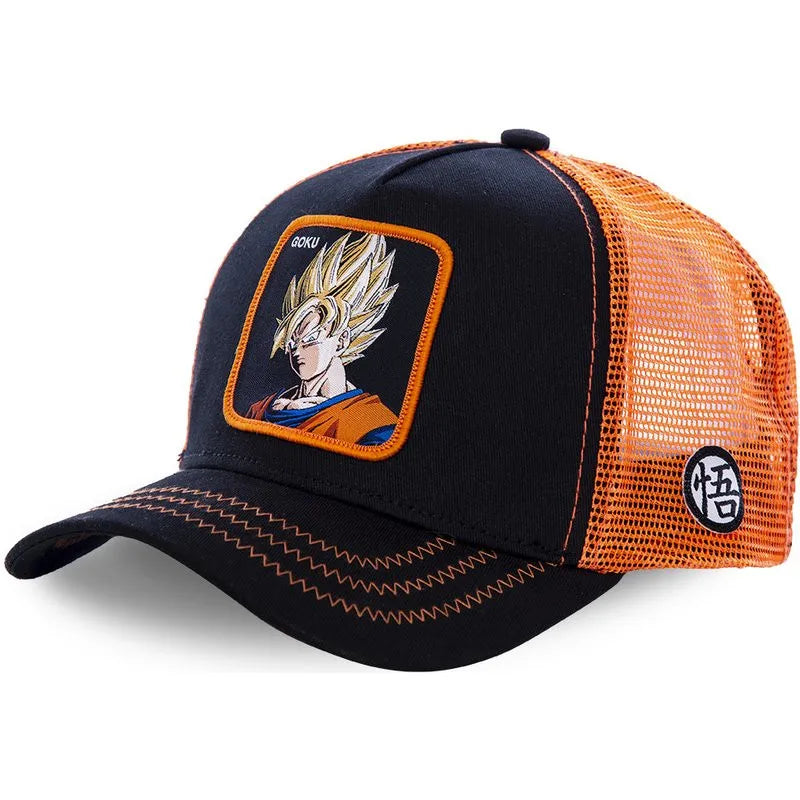 Anime-Themed Trucker Cap with Mesh Back, Embroidered Character Patch, and Adjustable Snapback Closure for Stylish Casual Wear