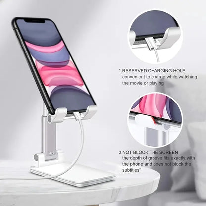 Adjustable Foldable Phone and Tablet Stand with Anti-Slip Base and Height/Angle Adjustment for Hands-Free Viewing and Comfortable Use