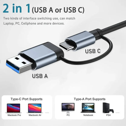 7-in-1 USB-C Hub with Multiple Ports Including USB 3.0, USB 2.0, TF/SD Card Reader, and 3.5mm Audio Jack, Compatible with Laptops, Tablets, and Smartphones for Efficient Data Transfer and Connectivity