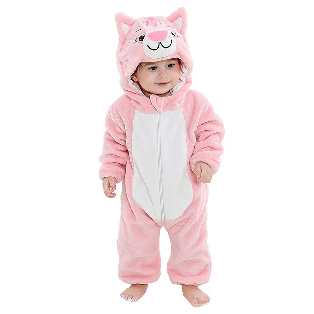 Adorable Animal Themed Fleece Onesies with Hood for Babies and Toddlers