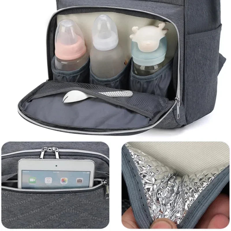 Multifunctional Baby Diaper Bag with Insulated Bottle Holder and Stroller Straps