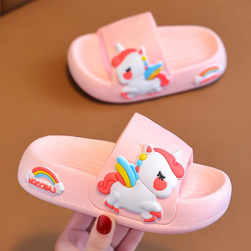 Adorable Unicorn-Themed Children's Slide Sandals with Rainbow Accents