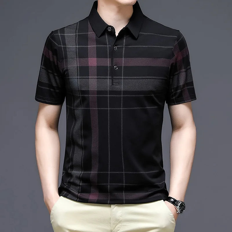 Men's Modern Graphic Pattern Polo Shirt with Button Collar and Short Sleeves