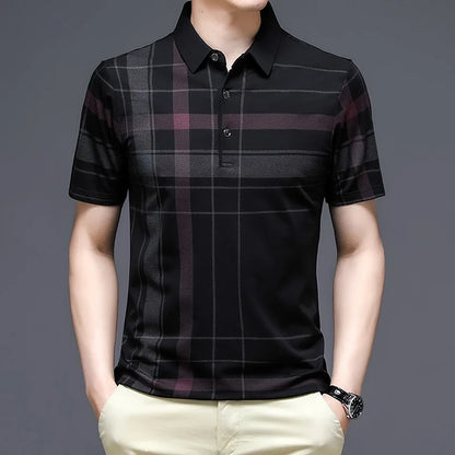 Men's Modern Graphic Pattern Polo Shirt with Button Collar and Short Sleeves