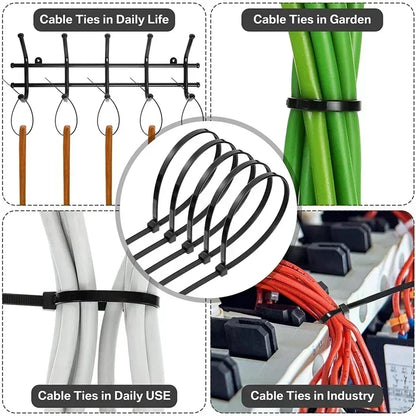 500-Pack Heavy-Duty Nylon Cable Ties in Multiple Sizes for Secure Fastening and Organizing Wires, Cables, and Other Items