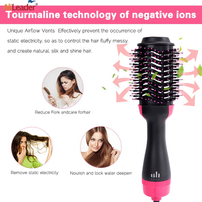 3-in-1 Hair Dryer Brush for Volumizing, Straightening, and Curling with Multi-Level Heat Settings and Ergonomic Handle for Easy Styling