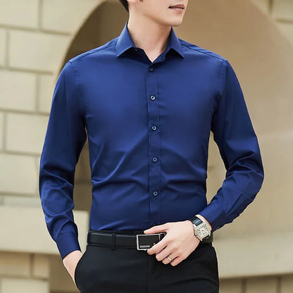 Men's Long Sleeve Dress Shirt with Button-Down Front and Classic Turn-Down Collar, Perfect for Formal and Business Attire