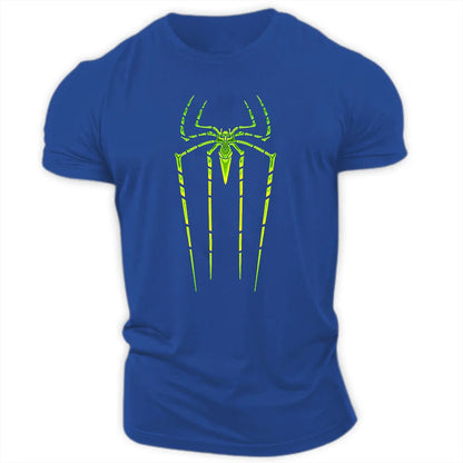 Men's Sports T-Shirt with Bold Spider Symbol Design and Short Sleeves