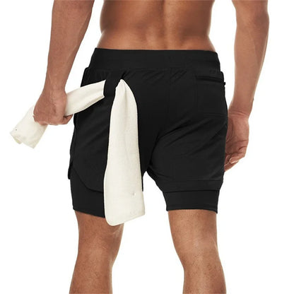 Men's Two-in-One Running Shorts with Built-In Compression Layer, Drawstring Waist, and Multiple Color Options