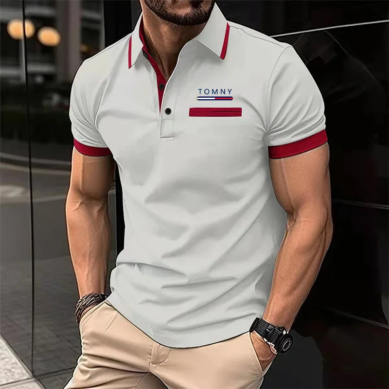 Men's Slim Fit Polo Shirt with Plaid Accent on Sleeves and Collar for a Stylish Casual Look