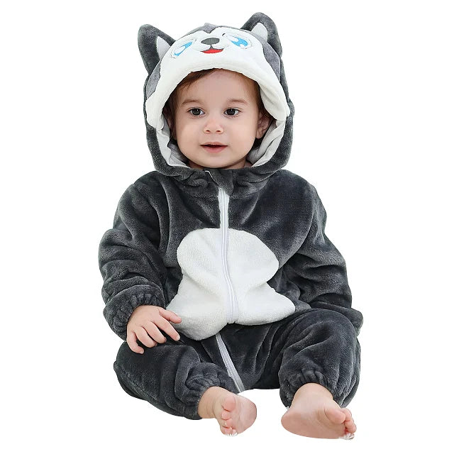 Adorable Animal Themed Fleece Onesies with Hood for Babies and Toddlers