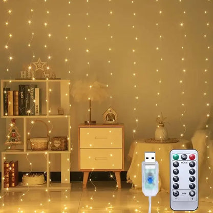 USB-Powered Curtain String Lights with Remote Control, Featuring Multiple Lighting Modes and Adjustable Brightness for Creating a Cozy and Decorative Atmosphere in Any Space