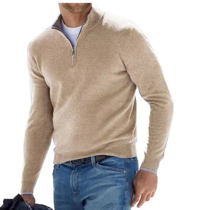 Men's Half-Zip Mock Neck Sweater with Cashmere Blend, Featuring Ribbed Cuffs and Hem for a Comfortable and Stylish Fit, Ideal for Casual and Outdoor Wear