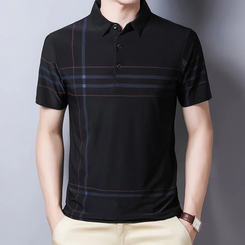 Men's Modern Graphic Pattern Polo Shirt with Button Collar and Short Sleeves